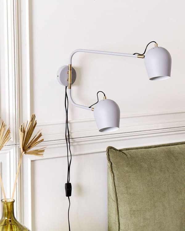 Vägglampa Ljusgrå Järn 13 x 41 x 56 cm 2 Lampor Belysning Runda Skärmar Justerbar Modern Industriell Vardagsrum Sovrum