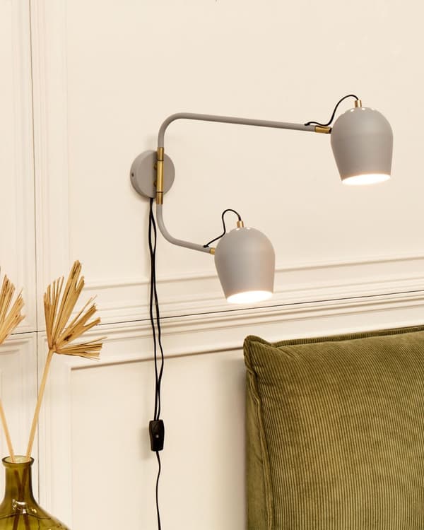 Vägglampa Ljusgrå Järn 13 x 41 x 56 cm 2 Lampor Belysning Runda Skärmar Justerbar Modern Industriell Vardagsrum Sovrum