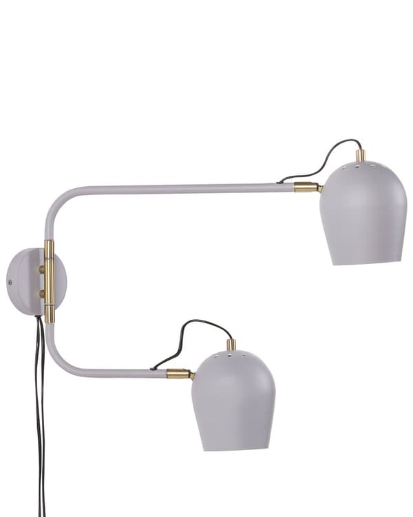 Vägglampa Ljusgrå Järn 13 x 41 x 56 cm 2 Lampor Belysning Runda Skärmar Justerbar Modern Industriell Vardagsrum Sovrum