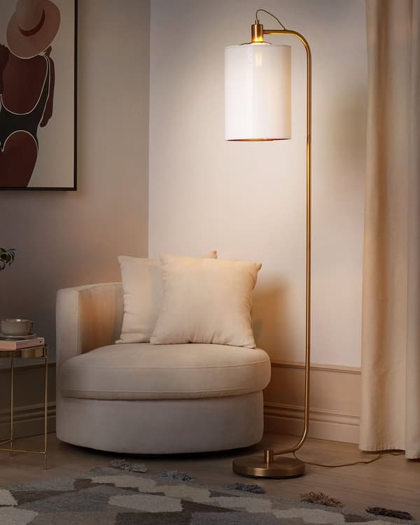 Gulvlampe Guld Jern 155 cm Moderne Gylden Standerlampe Cylinderformet Lampeskærm Lampe til Gulv Læselampe Belysning til Stuen