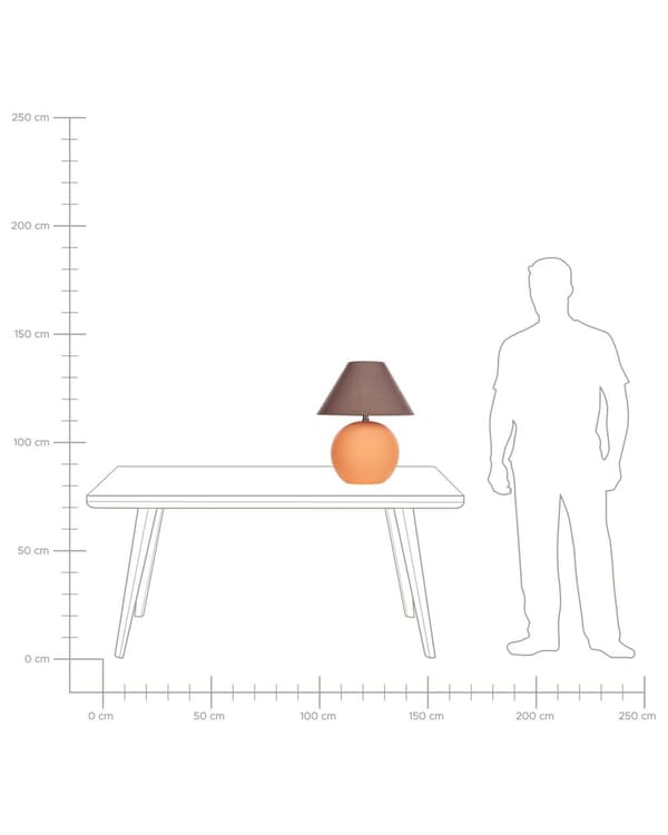 Bordlampe Oransje keramikksokkel Linskjerm 41 cm Stofftrommel Brun Nattbord Stue Soverom Belysning Tradisjonell