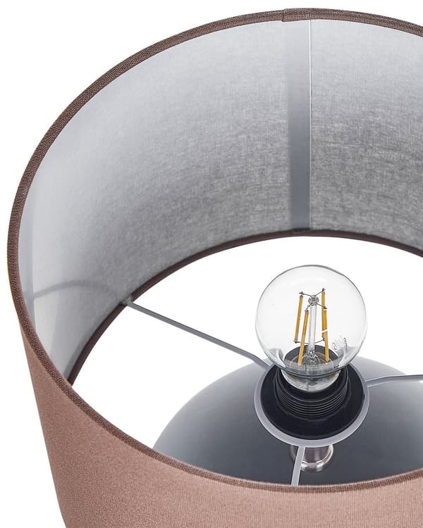 Bordlampe Hvit keramikksokkel Trommelformet 43 cm lampeskjerm i lin Design med rund fot