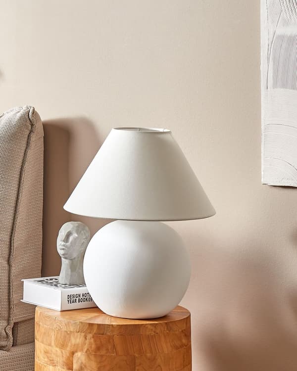 Bordlampe Off White Keramisk Sokkel Lin Skjerm 41 cm Stoff Trommel Nattbord Stue Soverom Belysning Tradisjonell