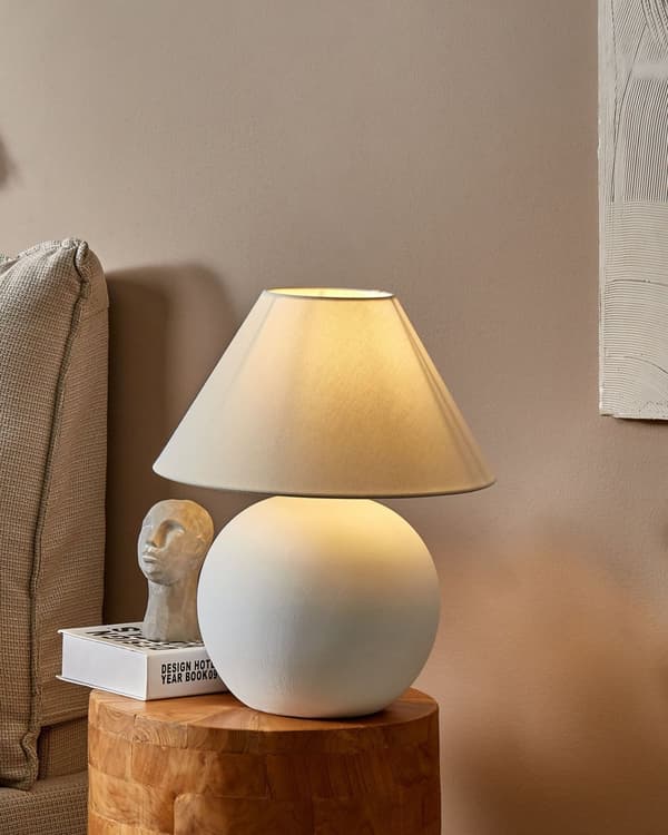Bordlampe Off White Keramisk Sokkel Lin Skjerm 41 cm Stoff Trommel Nattbord Stue Soverom Belysning Tradisjonell