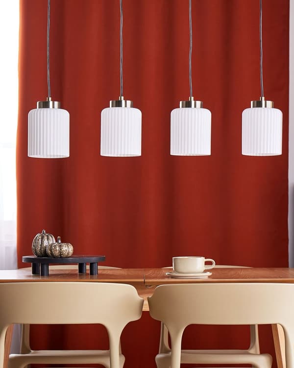 Langbordspendel Hvid Glas Moderne Design 4 Lys Spisebordslampe til Køkken Metallampe til Spisebord Hængelampe