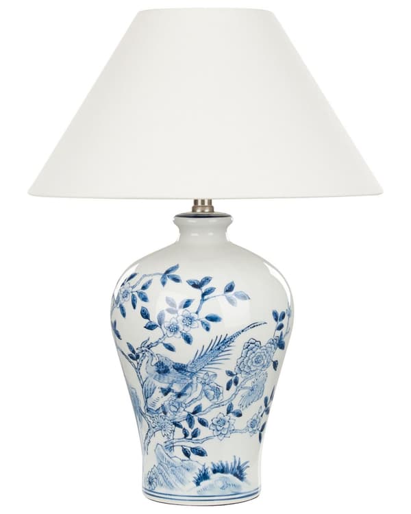 Bordlampe Blå Hvid H 45 cm Sengebordslampe med Kegleformet Lampeskærm Lampefod Tilbehør Soveværelse Lampe til Bord