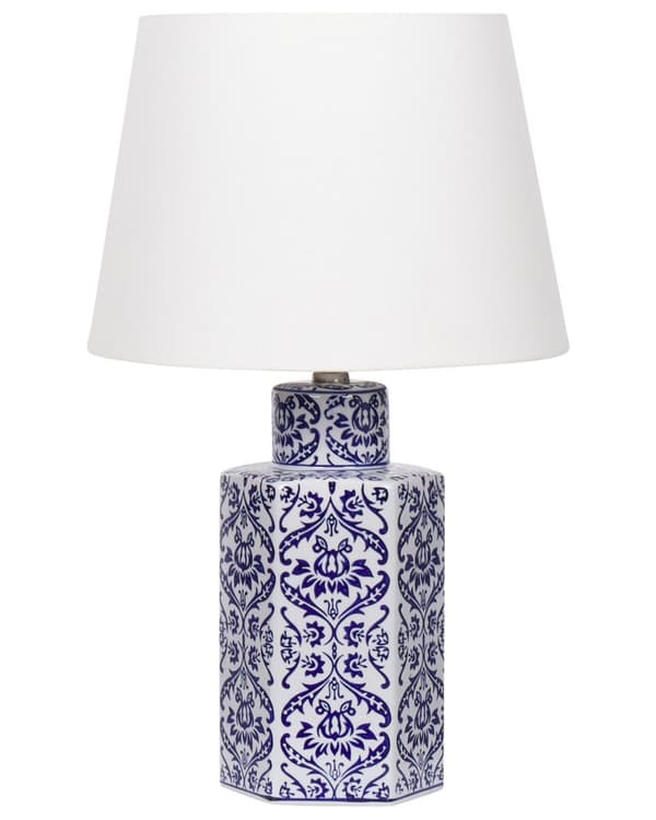 Bordlampe Blå Hvid H 53 cm Sengebordslampe med Lampeskærm Lampefod Tilbehør Soveværelse Lampe til Bord