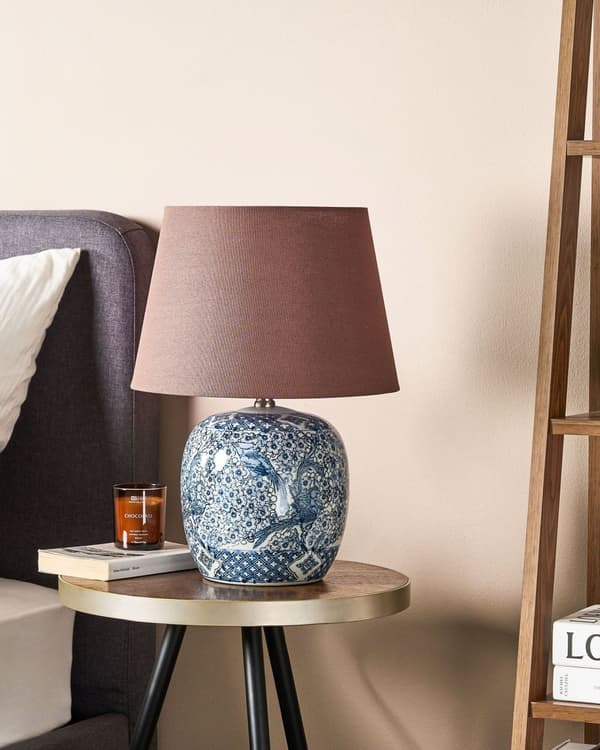 Bordlampe Blå Brun H 46 cm Sengebordslampe med Lampeskærm Lampefod Tilbehør Soveværelse Lampe til Bord