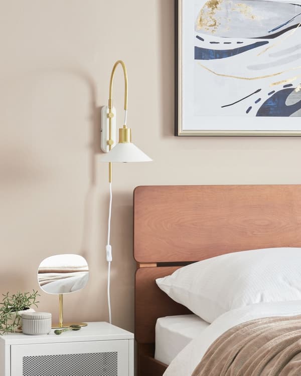 Vägglampa Vit Mässing Stål 1 Lampa Belysning Konformad Skärm Modern Industriell Vardagsrum Sovrum