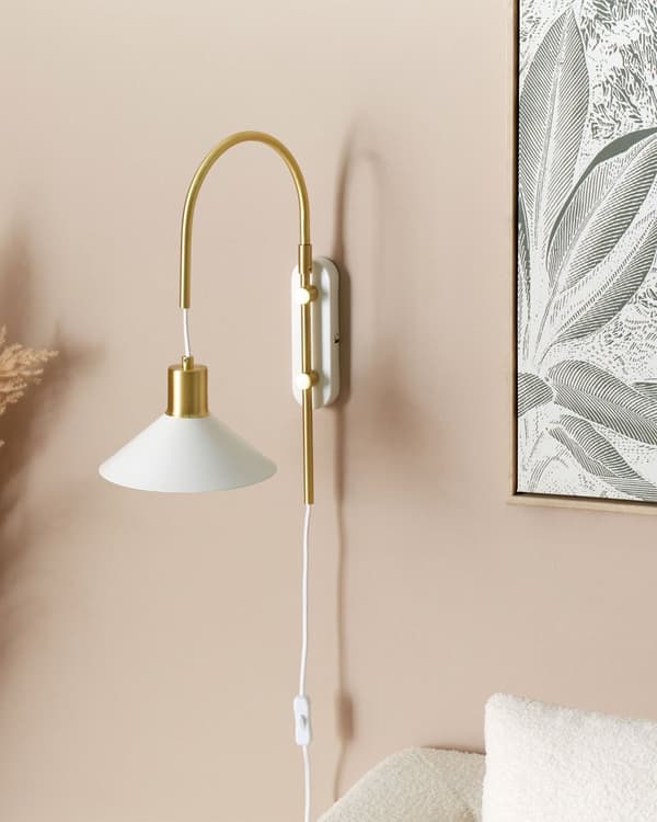 Vägglampa Vit Mässing Stål 1 Lampa Belysning Konformad Skärm Modern Industriell Vardagsrum Sovrum