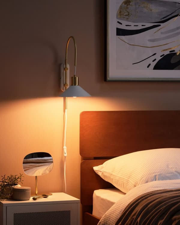 Vägglampa Vit Mässing Stål 1 Lampa Belysning Konformad Skärm Modern Industriell Vardagsrum Sovrum