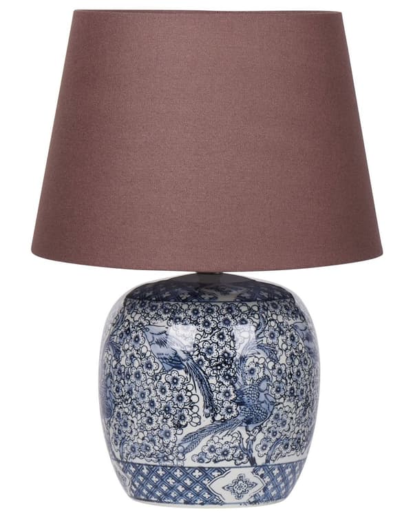 Bordlampe Hvit Blå Brun Porselen Lampeskjerm i lin 53 cm Klassisk design Belysning Dekorasjon Stue Soverom
