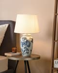 Miniatyrbilde 2 av 9: Bordlampe Hvit Blå Porselen Lampeskjerm i lin 54 cm Klassisk design Belysning Dekorasjon Stue Soverom