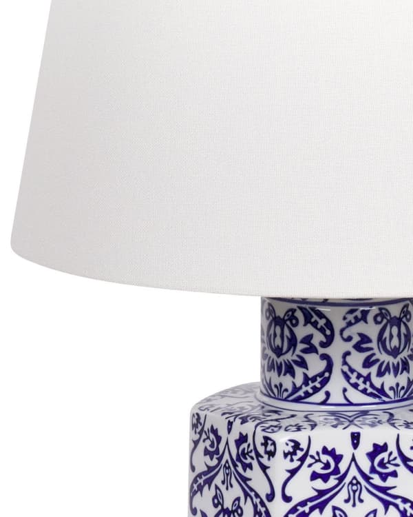 Bordlampe Hvit Blå Porselen Lampeskjerm i lin 53 cm Klassisk design Belysning Dekorasjon Stue Soverom