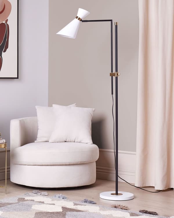 Gulvlampe Hvit Metall 140 cm Marmorfot Justerbar lampeskjerm Gulldetaljer Industriell stil Moderne Belysning