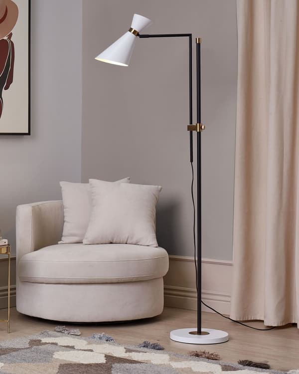 Gulvlampe Hvit Metall 140 cm Marmorfot Justerbar lampeskjerm Gulldetaljer Industriell stil Moderne Belysning