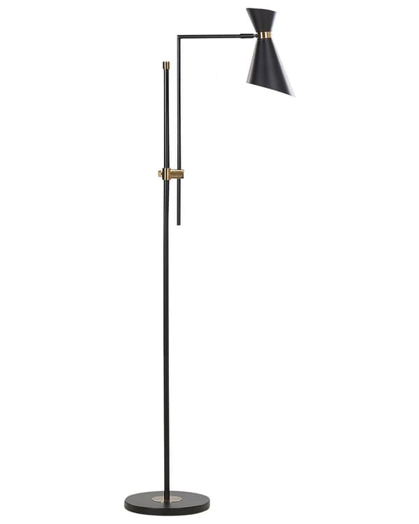 Gulvlampe Svart Metall 140 cm Marmorfot Justerbar lampeskjerm Gulldetaljer Industriell stil Moderne Belysning
