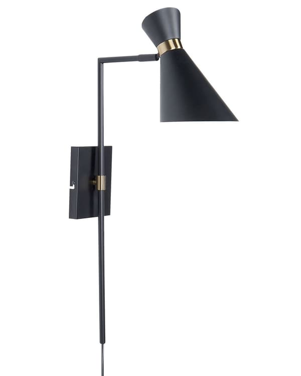 Vegglampe Svart Metall Justerbar lampeskjerm Gulldetaljer Industriell stil Moderne Belysning