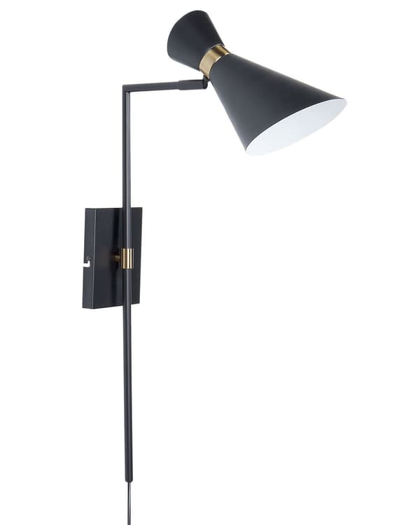 Vegglampe Svart Metall Justerbar lampeskjerm Gulldetaljer Industriell stil Moderne Belysning