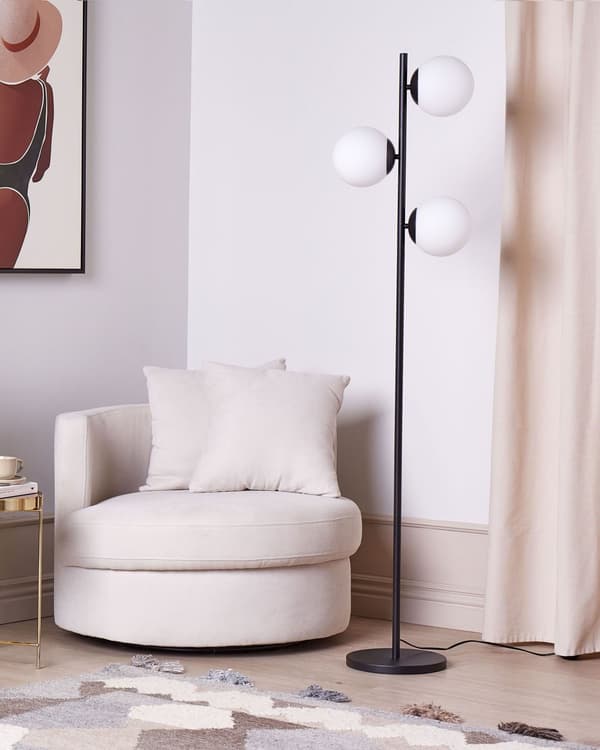 Gulvlampe Hvid Sort Metal H 153 cm Standerlampe med Runde Skærme til Stuen Moderne Designer Lampe til Gulv Tilbehør