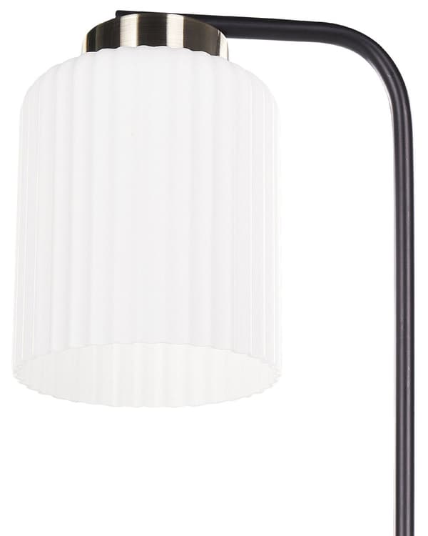 Bordlampe med hvit glasskjerm Nattbord Nattbord Svart metallarm med messingfot Moderne Industriell