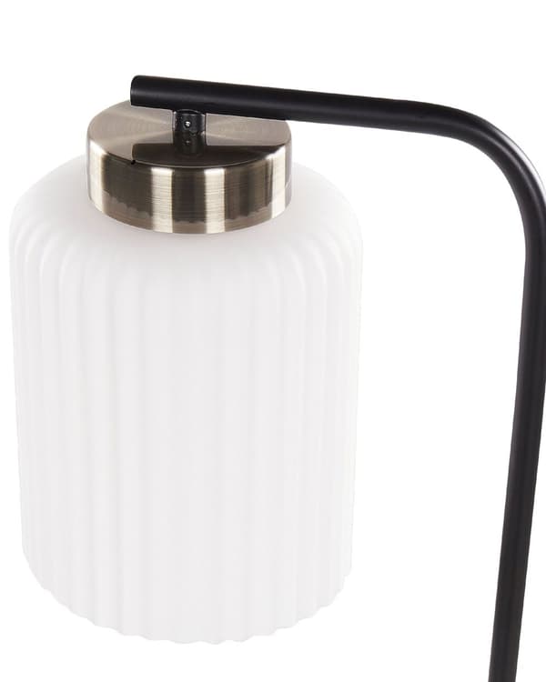 Bordlampe med hvit glasskjerm Nattbord Nattbord Svart metallarm med messingfot Moderne Industriell