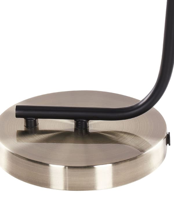 Bordlampe med hvit glasskjerm Nattbord Nattbord Svart metallarm med messingfot Moderne Industriell