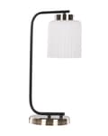 Miniatyrbilde 1 av 10: Bordlampe med hvit glasskjerm Nattbord Nattbord Svart metallarm med messingfot Moderne Industriell