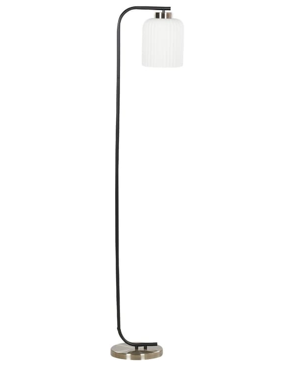 Gulvlampe i svart messingmetall med hvit glassskjerm Moderne industriell design