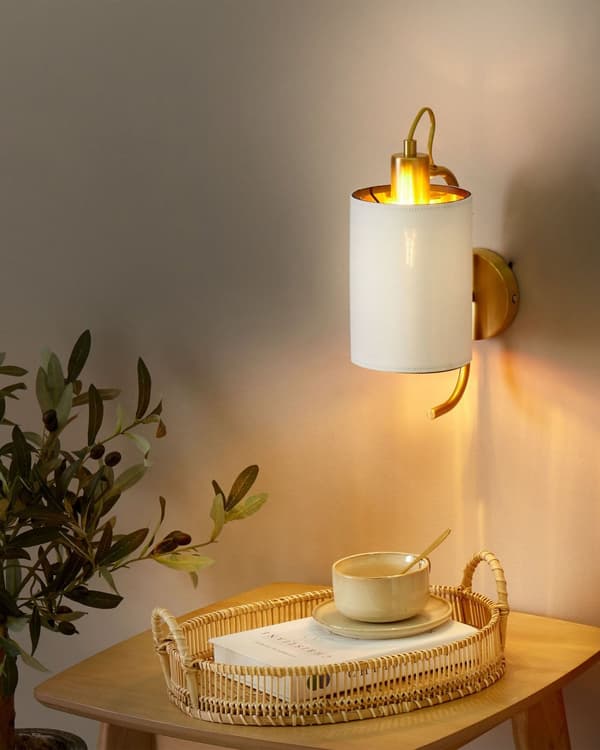 Vegglampe Kobber Hvit Metall Lin 30 cm Moderne design Stoffskjerm Belysning Dekorativ