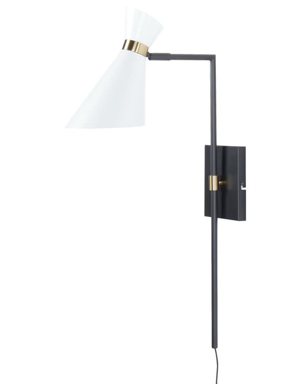 Vegglampe i hvit metall med justerbar skjerm og gulldetaljer i moderne industristil Stue Kontor Soverom