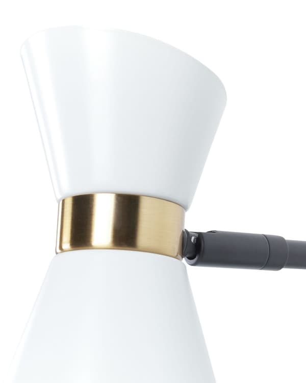 Vegglampe i hvit metall med justerbar skjerm og gulldetaljer i moderne industristil Stue Kontor Soverom