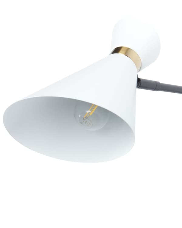 Vegglampe i hvit metall med justerbar skjerm og gulldetaljer i moderne industristil Stue Kontor Soverom