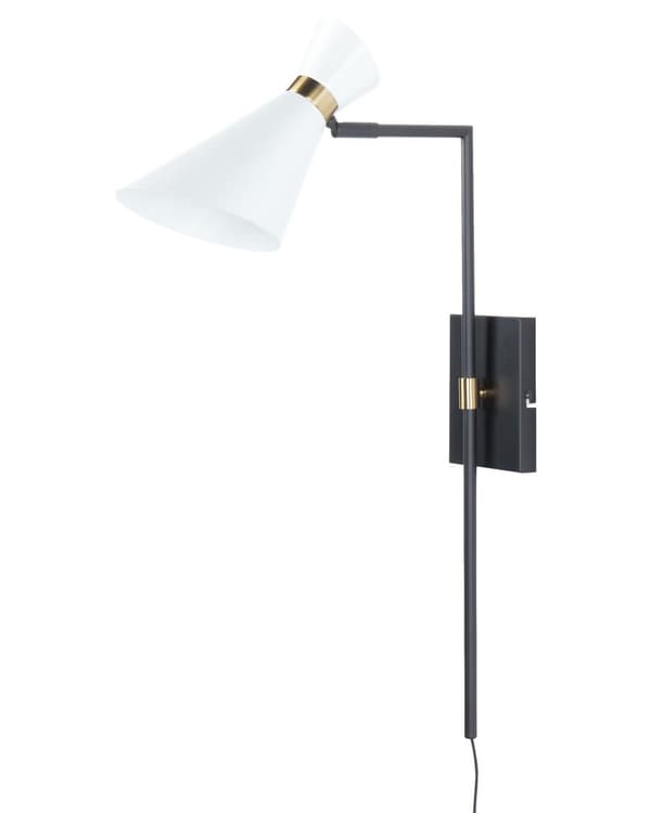Vegglampe i hvit metall med justerbar skjerm og gulldetaljer i moderne industristil Stue Kontor Soverom