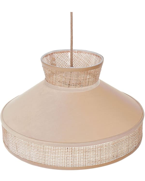 Riippuvalaisin beige luonnonväri 167 cm rottinki sametti hajavalo kartiovarjostin boho moderni