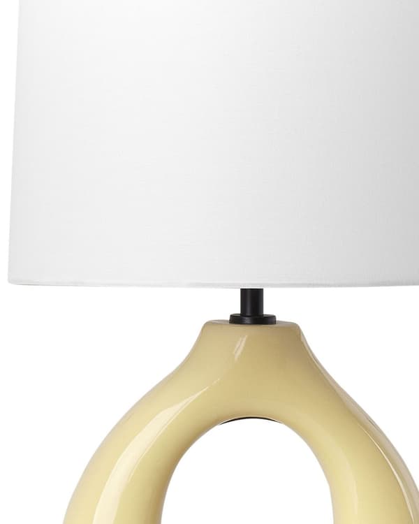 Pöytävalaisin keltainen 43 cm keraaminen polypuuvilla sylinterivarjostin käsintehty moderni