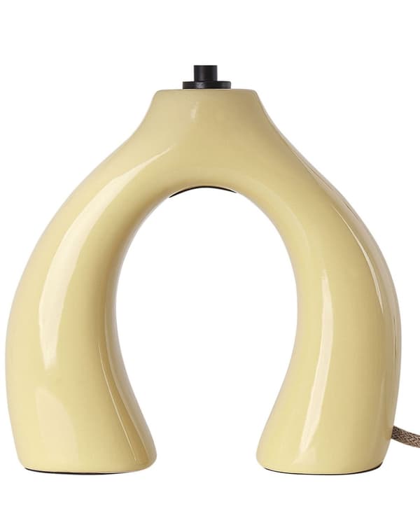 Pöytävalaisin keltainen 43 cm keraaminen polypuuvilla sylinterivarjostin käsintehty moderni