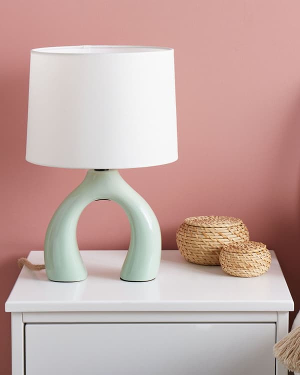 Bordlampe Lysegrønn Keramikk Lampeskjerm i lin Minimalistisk design Belysning Dekorativ Nattlampe