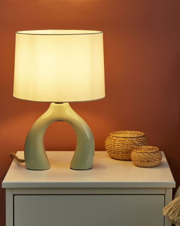 Bordlampe Lysegrønn Keramikk Lampeskjerm i lin Minimalistisk design Belysning Dekorativ Nattlampe