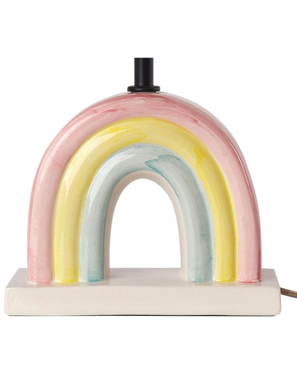 Bordlampe Flerfarget keramisk trommelformet skjerm i polyesterbomull Halvrund regnbuesokkel Minimalistisk design