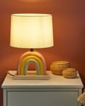 Miniatyrbilde 2 av 9: Bordlampe Flerfarget keramisk trommelformet skjerm i polyesterbomull Halvrund regnbuesokkel Minimalistisk design