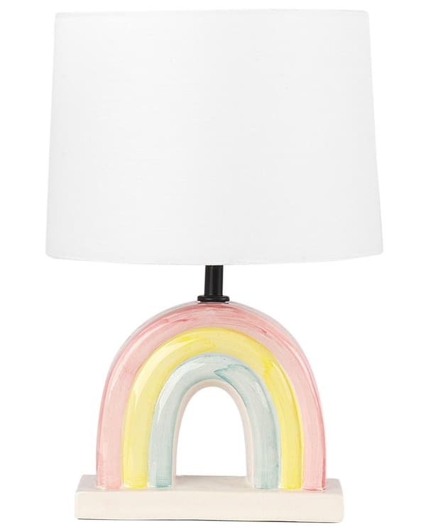 Bordlampe Flerfarget keramisk trommelformet skjerm i polyesterbomull Halvrund regnbuesokkel Minimalistisk design