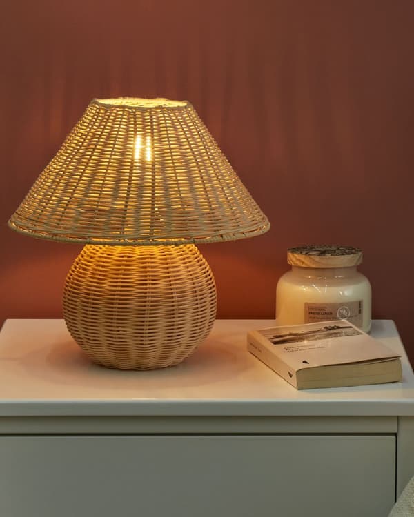 Bordlampe Rattan Naturlig sengebordslys Ambient Belysning Boho Stil Stue Soveværelse