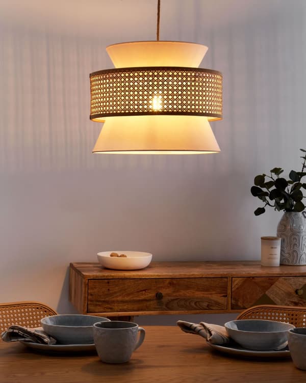 Pendel lampe rattan naturlig grøn polyester skærm boho stil