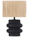 Miniatyrbillede 1 af 9: Bordlampe Orange keramikfod Tromleformet hørskærm Minimalistisk design
