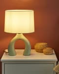 Miniatyrbillede 2 af 9: Bordlampe lysegrøn keramisk halvcirkelformet base polyester bomuldsskærm rund belysning til stue soveværelse
