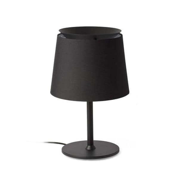 Bordslampa - Faro - SAVOY - Rund konisk svart - E27 - Stål, textilskärm Svart