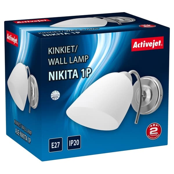 Vägglykta Activejet NIKITA 1P Nikiel Vit ickel Metall Glas 60 W 220-240 V 26 x 12 x 12,5 cm 30 x 12 x 15 cm (1 Delar)