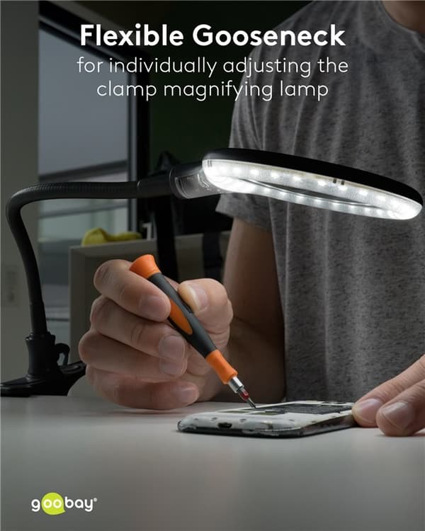 LED forstørrelseslampe med klemme, 6 W, sort