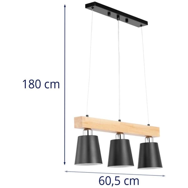 Uniprodo Pendellampa - 3 ljuskällor - Träbalk
